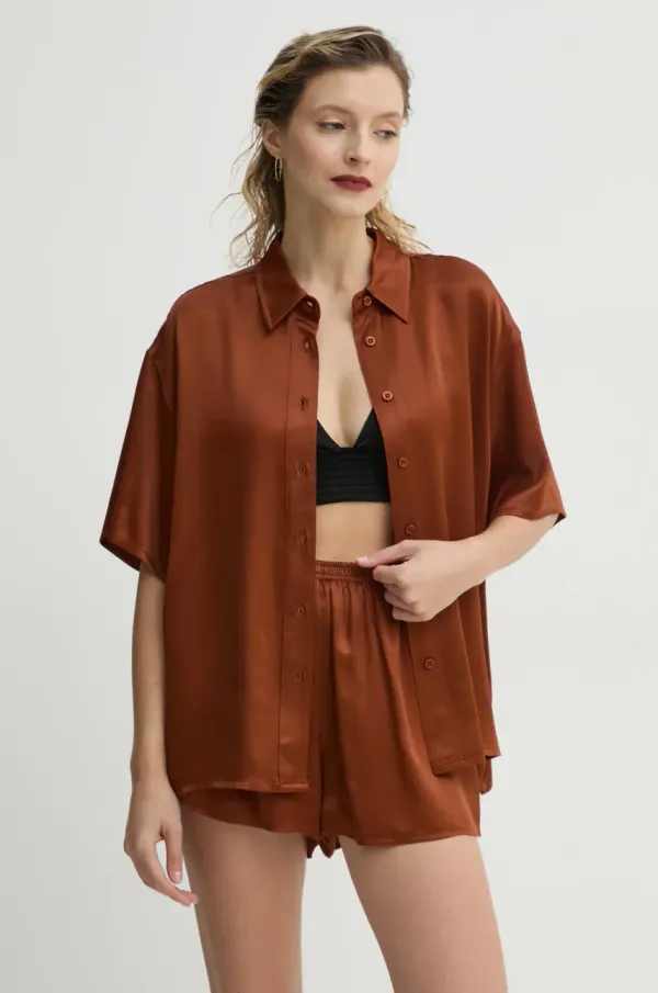 American Vintage Košulja American Vintage za žene, boja: smeđa, relaxed, s klasičnim ovratnikom, UNY06BE25