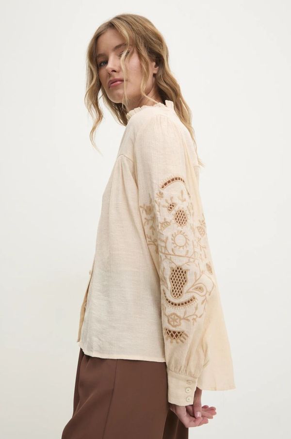 Answear Lab Košulja Answear Lab za žene, boja: bež, regular, s ruskim ovratnikom