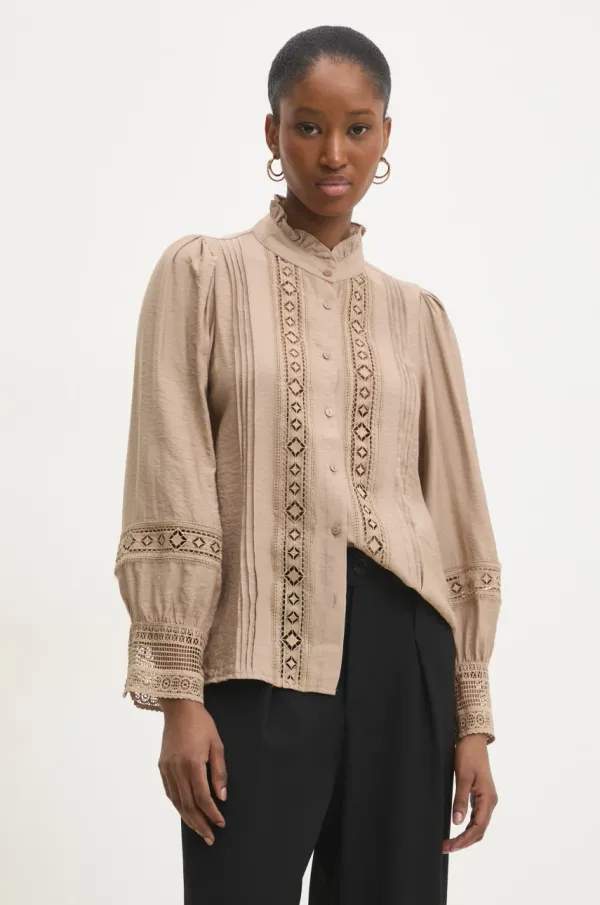 Answear Lab Košulja Answear Lab za žene, boja: bež, regular, s ruskim ovratnikom