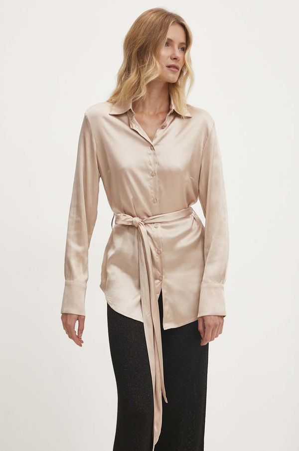 Answear Lab Košulja Answear Lab za žene, boja: bež, relaxed, s klasičnim ovratnikom