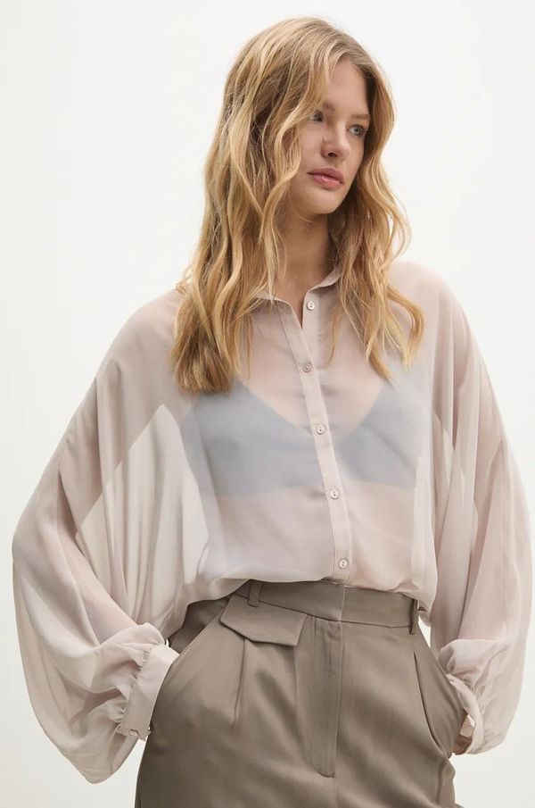 Answear Lab Košulja Answear Lab za žene, boja: bež, relaxed, s klasičnim ovratnikom