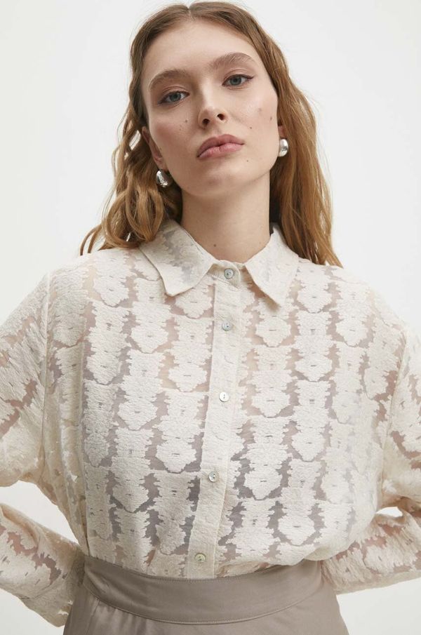 Answear Lab Košulja Answear Lab za žene, boja: bež, relaxed, s klasičnim ovratnikom