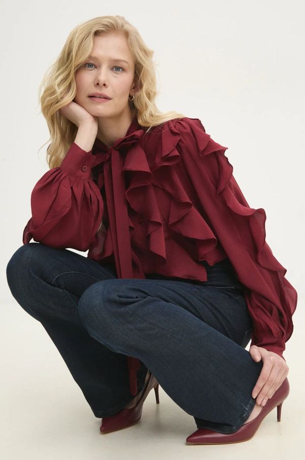 Answear Lab Košulja Answear Lab za žene, boja: bordo, regular, s izrezom na vezanje