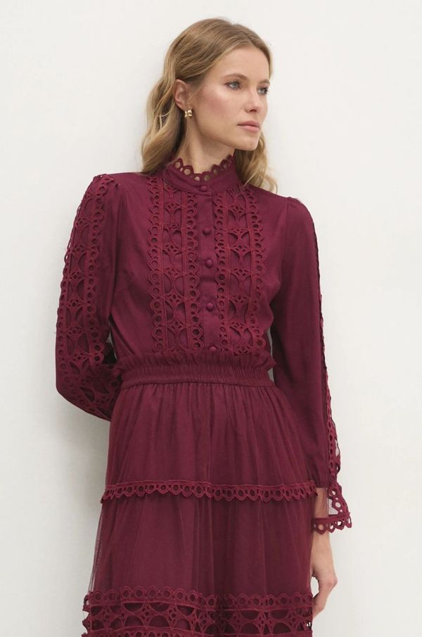 Answear Lab Košulja Answear Lab za žene, boja: bordo, regular, s ruskim ovratnikom