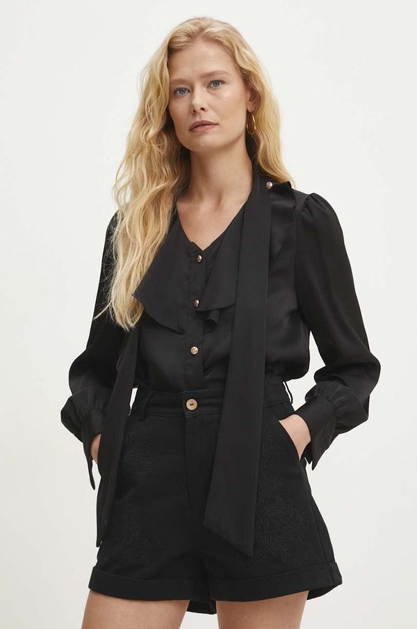 Answear Lab Košulja Answear Lab za žene, boja: crna, regular, s izrezom na vezanje