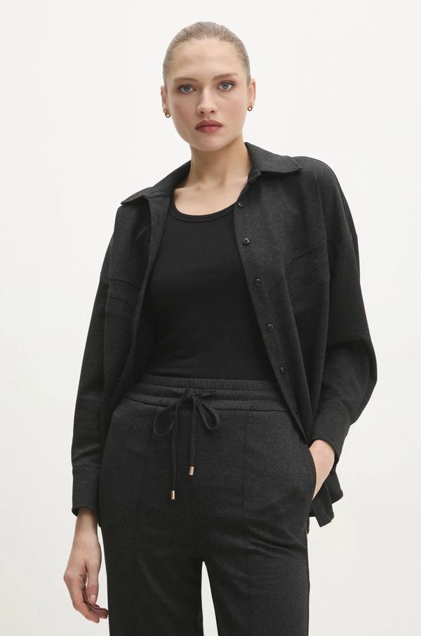 Answear Lab Košulja Answear Lab za žene, boja: siva, relaxed, s klasičnim ovratnikom