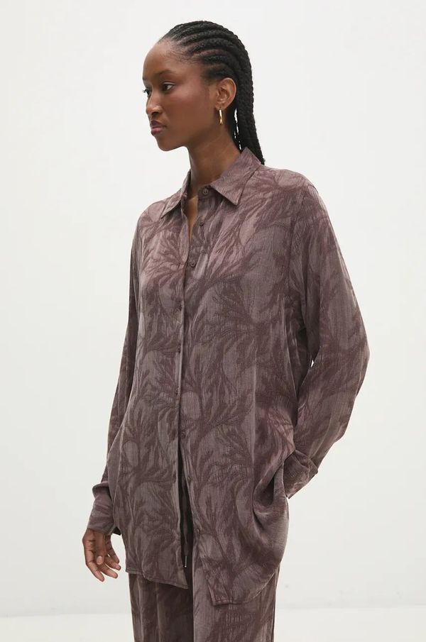 Answear Lab Košulja Answear Lab za žene, boja: smeđa, regular, s klasičnim ovratnikom