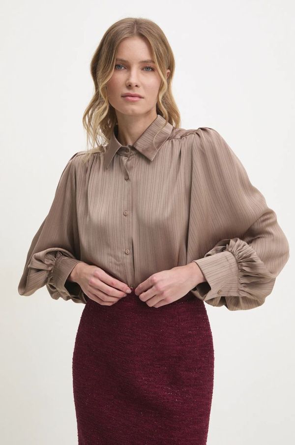 Answear Lab Košulja Answear Lab za žene, boja: smeđa, regular, s klasičnim ovratnikom