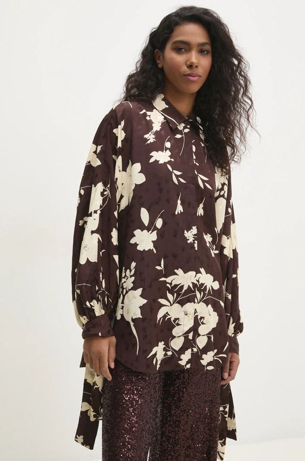 Answear Lab Košulja Answear Lab za žene, boja: smeđa, relaxed, s klasičnim ovratnikom