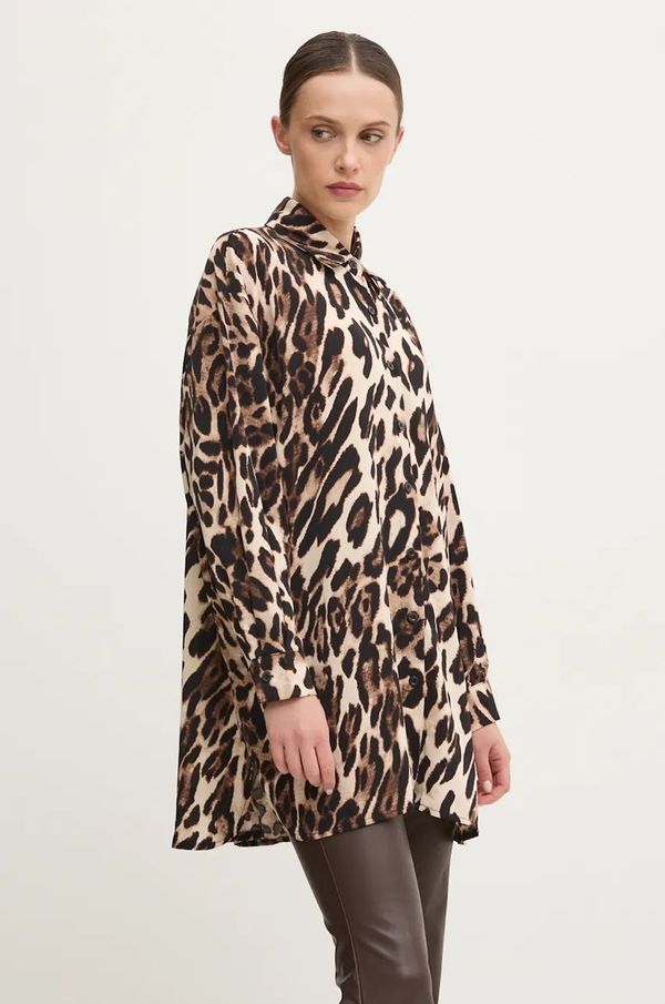 Answear Lab Košulja Answear Lab za žene, boja: smeđa, relaxed, s klasičnim ovratnikom