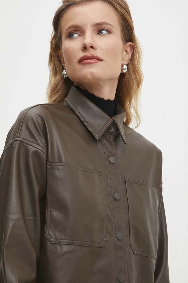 Answear Lab Košulja Answear Lab za žene, boja: smeđa, relaxed, s klasičnim ovratnikom