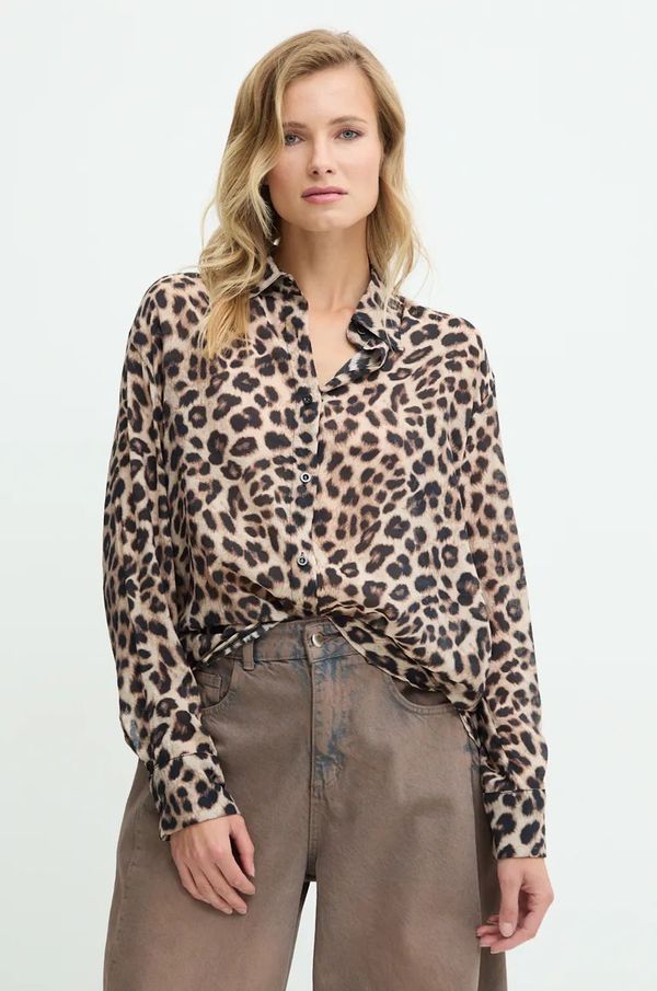 Answear Lab Košulja Answear Lab za žene, boja: smeđa, relaxed, s klasičnim ovratnikom