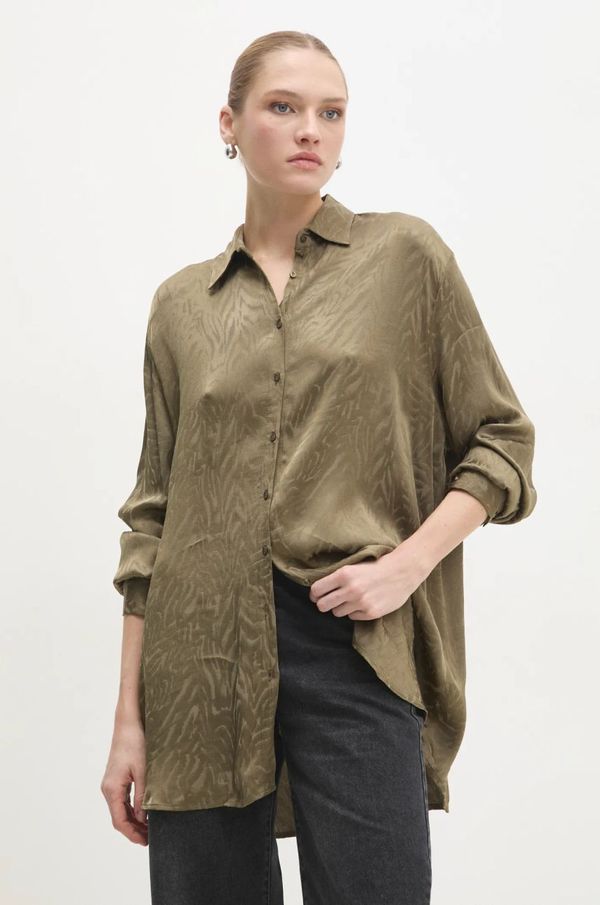 Answear Lab Košulja Answear Lab za žene, boja: zelena, relaxed, s klasičnim ovratnikom