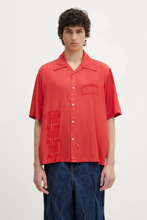 Aries Košulja Aries Ancient Column Satin Viscose Hawaiian Shirt