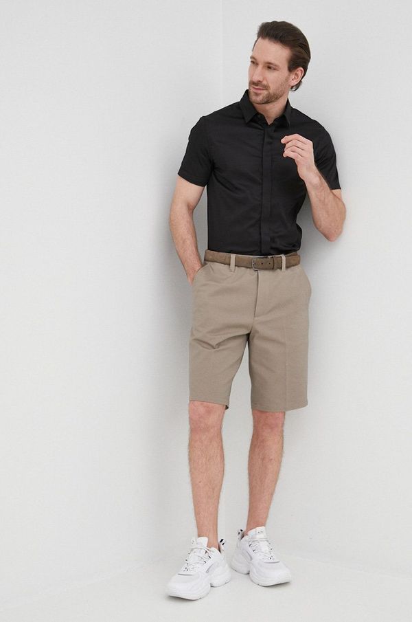 Armani Exchange Košulja Armani Exchange za muškarce, boja: crna, slim, s klasičnim ovratnikom