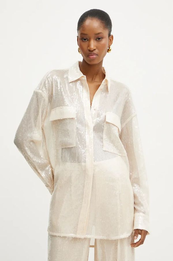 Boss Orange Košulja Boss Orange za žene, boja: bež, relaxed, s klasičnim ovratnikom, 50524263