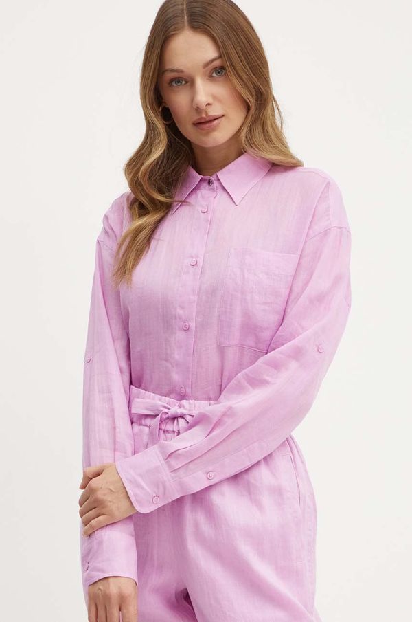 Boss Orange Košulja Boss Orange za žene, boja: ružičasta, relaxed, s klasičnim ovratnikom