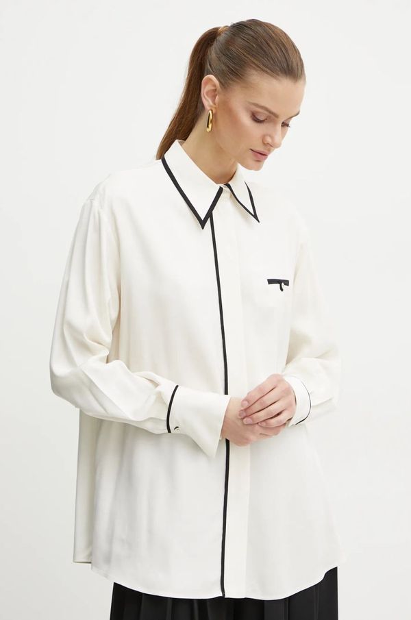 Boss Košulja BOSS za žene, boja: bež, relaxed, s klasičnim ovratnikom, 50523332