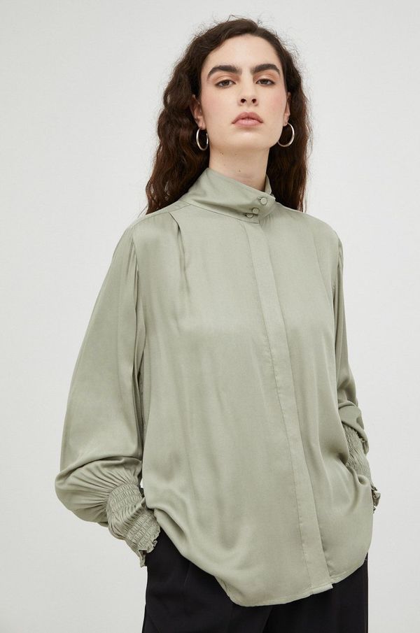 Bruuns Bazaar Košulja Bruuns Bazaar za žene, boja: zelena, relaxed, s ruski m ovratnikom