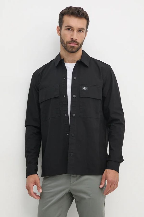 Calvin Klein Jeans Košulja Calvin Klein Jeans za muškarce, boja: crna, regular, s klasičnim ovratnikom, J30J326970