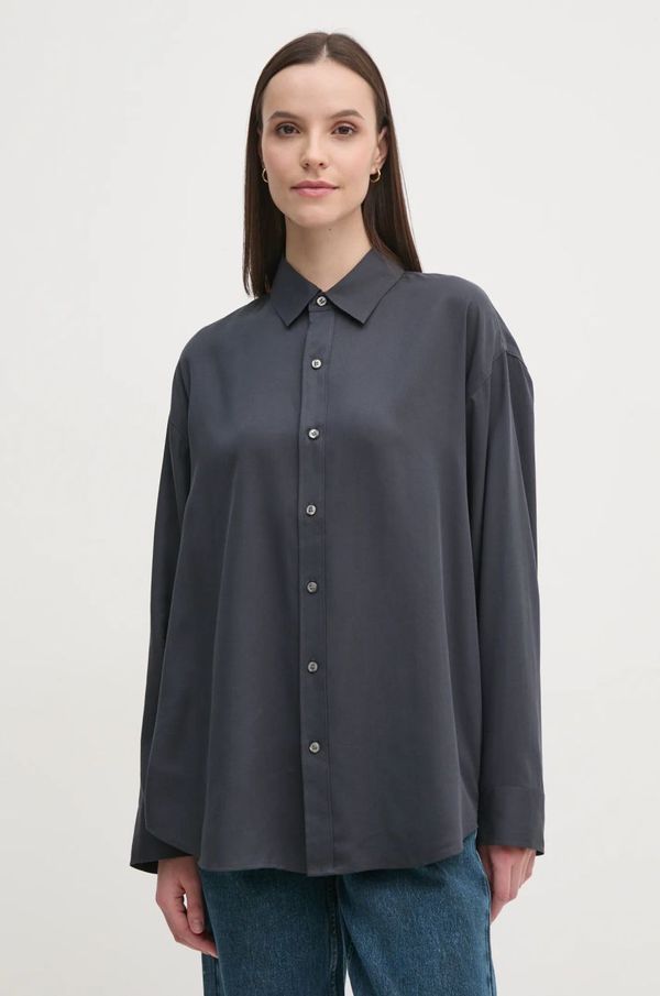 Calvin Klein Jeans Košulja Calvin Klein Jeans za žene, boja: siva, relaxed, s klasičnim ovratnikom, J20J224860