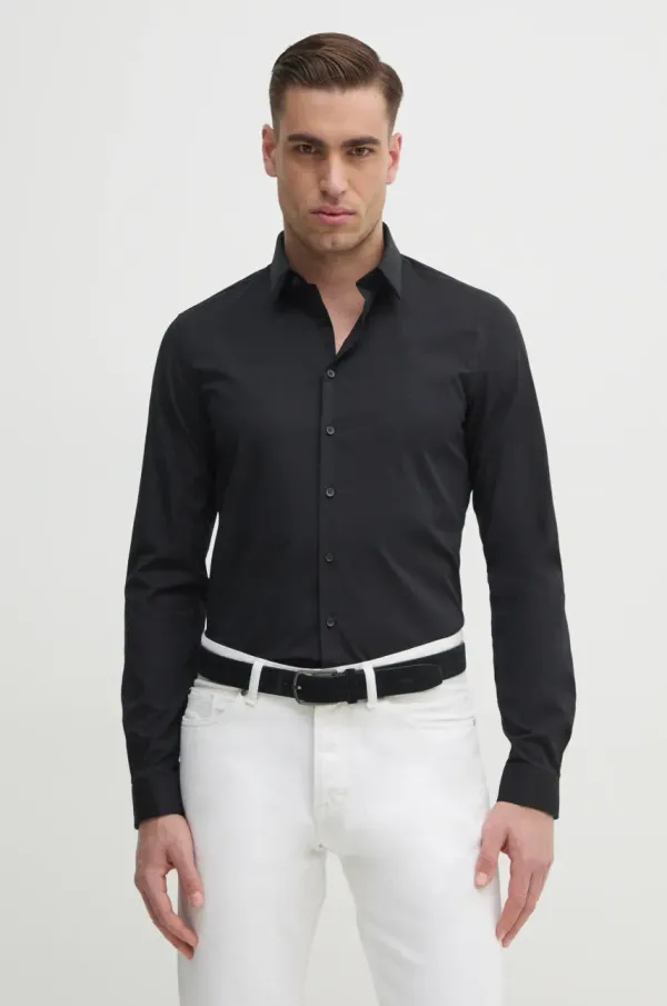 Calvin Klein Košulja Calvin Klein za muškarce, boja: crna, slim, s klasičnim ovratnikom, K10K112743