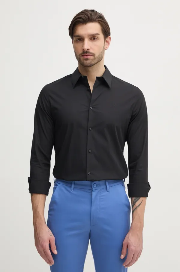Calvin Klein Košulja Calvin Klein za muškarce, boja: crna, slim, s klasičnim ovratnikom, LV04LB145G
