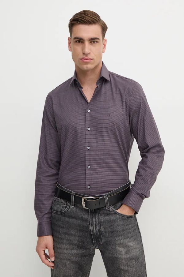 Calvin Klein Košulja Calvin Klein za muškarce, boja: ljubičasta, regular, s talijanskim ovratnikom, K10K113544