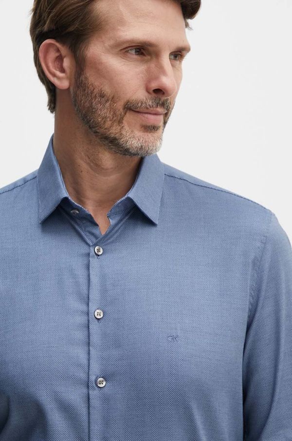 Calvin Klein Košulja Calvin Klein za muškarce, boja: tamno plava, slim, s klasičnim ovratnikom, K10K113164