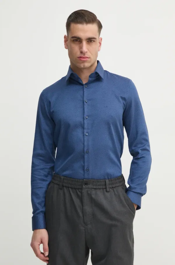Calvin Klein Košulja Calvin Klein za muškarce, boja: tamno plava, slim, s talijanskim ovratnikom, K10K114316