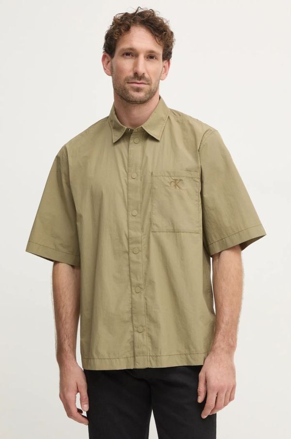 Calvin Klein Košulja Calvin Klein za muškarce, boja: zelena, regular, s klasičnim ovratnikom, KM0KM01086