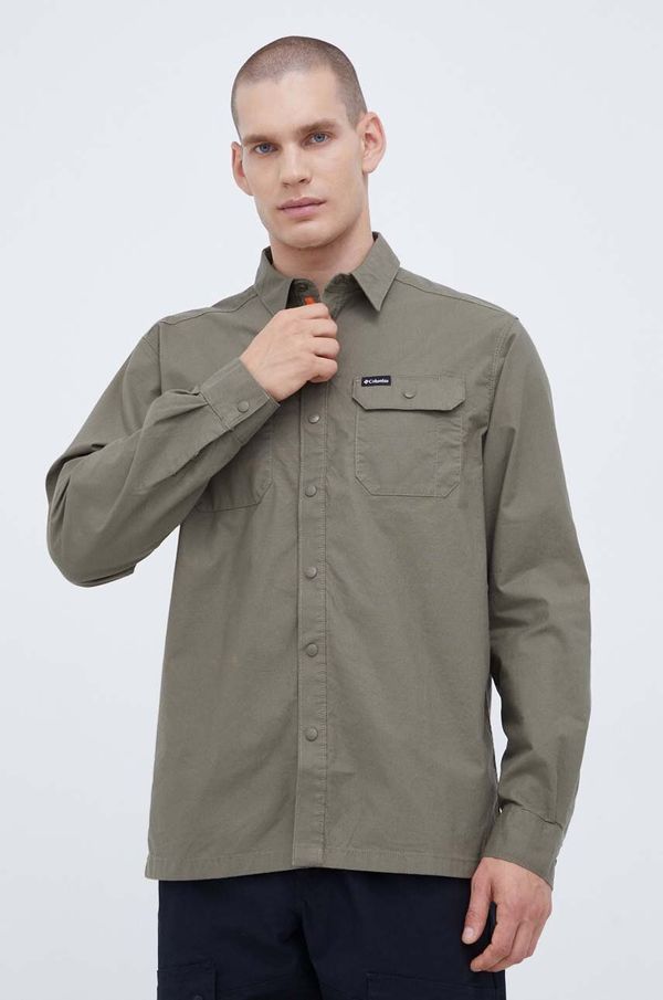 Columbia Košulja Columbia za muškarce, boja: zelena, regular, s klasičnim ovratnikom