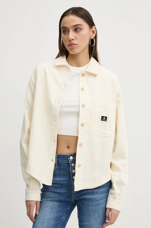 Converse Košulja Converse za žene, boja: bež, regular, s klasičnim ovratnikom, 10027074-A04