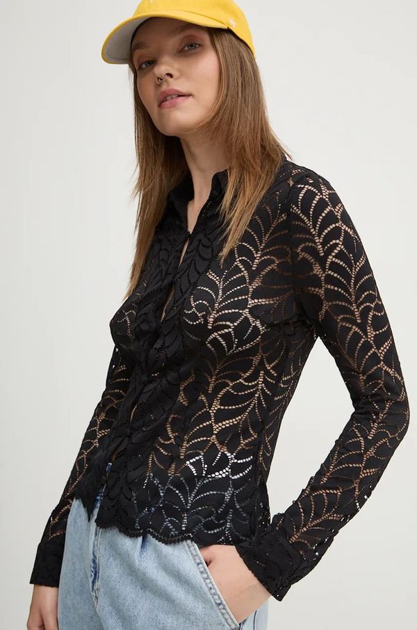 Desigual Košulja Desigual SAGA za žene, boja: crna, regular, s klasičnim ovratnikom, 24WWBW13