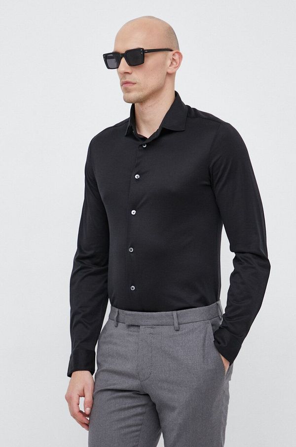 Emporio Armani Košulja Emporio Armani za muškarce, boja: crna, slim, s klasičnim ovratnikom