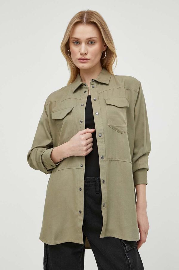 G-Star Raw Košulja G-Star Raw za žene, boja: zelena, regular, s klasičnim ovratnikom