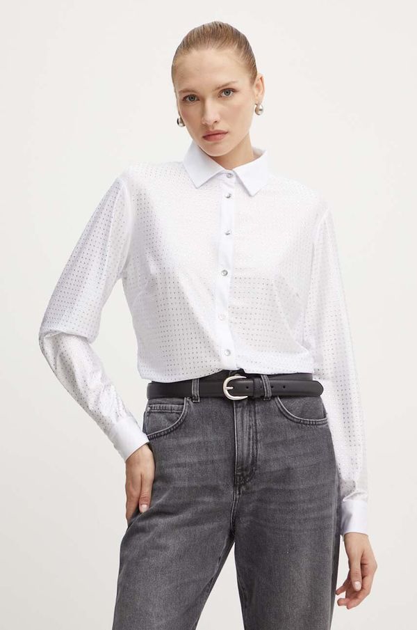 Guess Košulja Guess ELIANA SHINY za žene, boja: bijela, regular, s klasičnim ovratnikom, W4YP13 KCC10