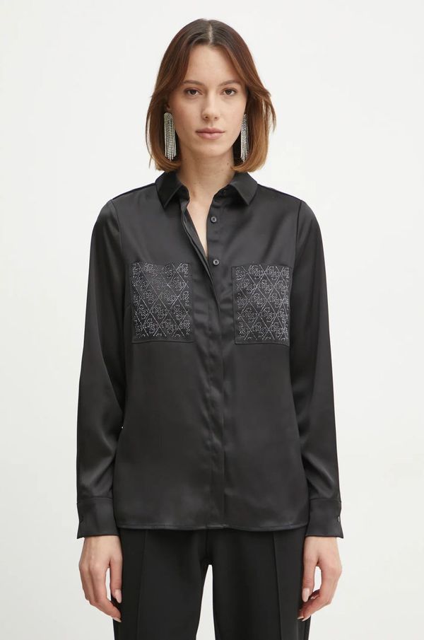 Guess Košulja Guess MARGUERITE za žene, boja: crna, regular, s klasičnim ovratnikom, W5RH40 WFQC2