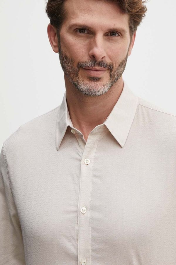 Guess Košulja Guess SUNSET za muškarce, boja: bež, slim, s klasičnim ovratnikom, M4YH03 WFXX1