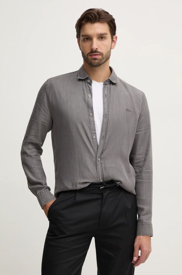 Guess Košulja Guess za muškarce, boja: siva, slim, s klasičnim ovratnikom, M4RH26.WFXT0