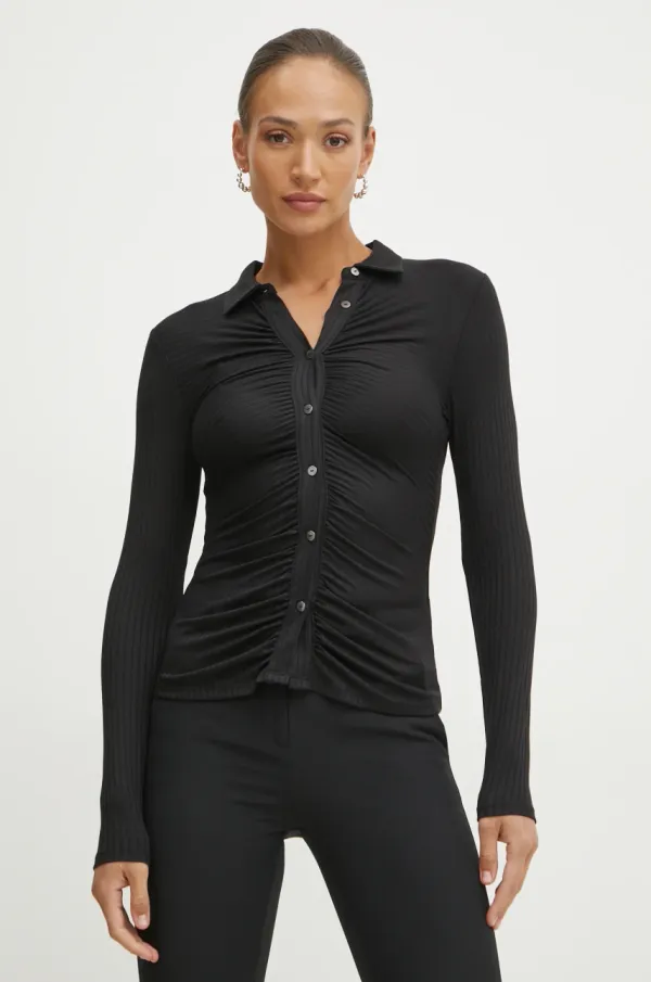 Guess Košulja Guess za žene, boja: crna, slim, s klasičnim ovratnikom, W5RP38 KCM72