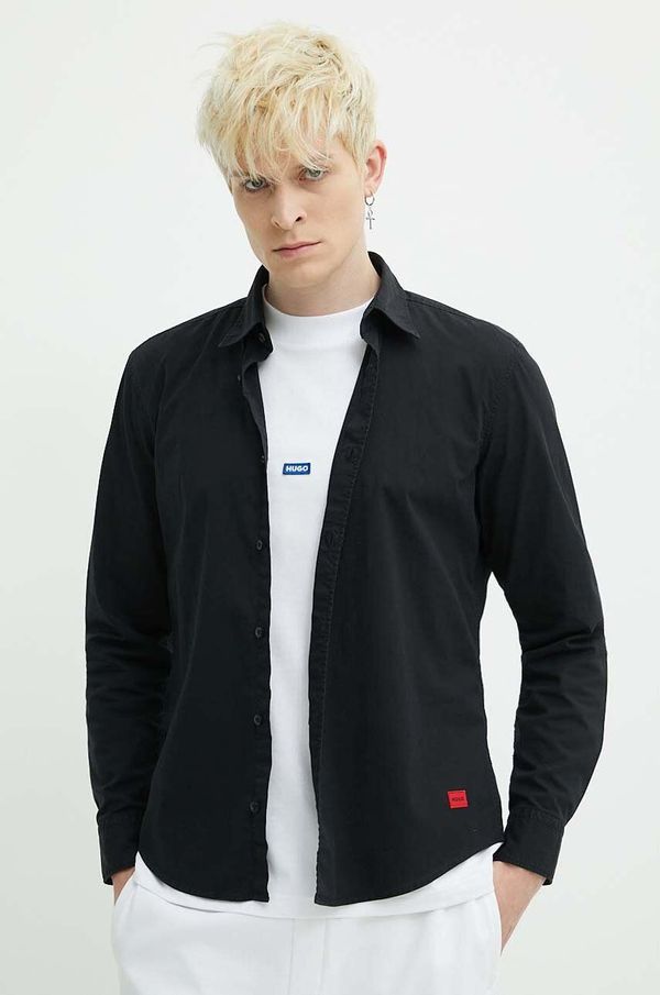 Hugo Košulja HUGO za muškarce, boja: crna, slim, s klasičnim ovratnikom, 50500216