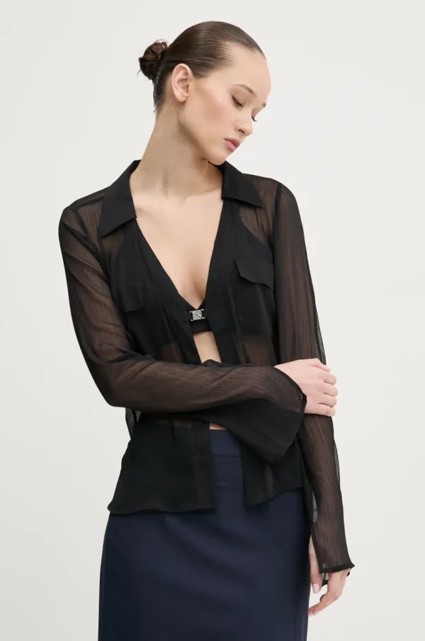 HUGO Košulja HUGO za žene, boja: crna, regular, s klasičnim ovratnikom, 50531468