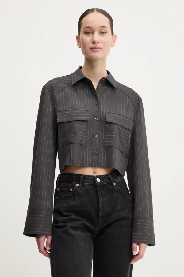 HUGO Košulja HUGO za žene, boja: siva, regular, s klasičnim ovratnikom, 50531549