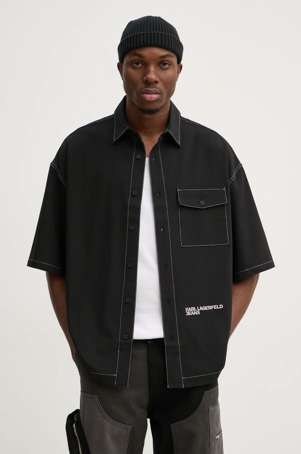 Karl Lagerfeld Jeans Košulja Karl Lagerfeld Jeans za muškarce, boja: crna, relaxed, s klasičnim ovratnikom, A1M16016