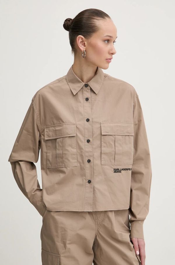 Karl Lagerfeld Jeans Košulja Karl Lagerfeld Jeans za žene, boja: bež, relaxed, s klasičnim ovratnikom, A1W11032
