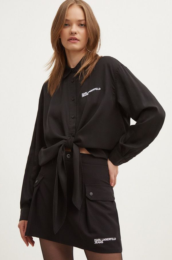 Karl Lagerfeld Jeans Košulja Karl Lagerfeld Jeans za žene, boja: crna, relaxed, s klasičnim ovratnikom, 245J1603