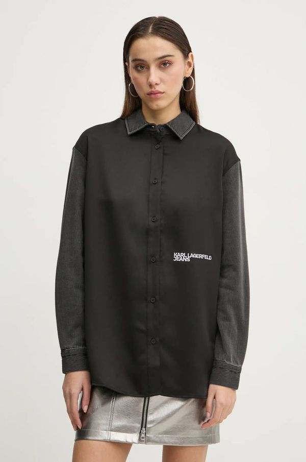 Karl Lagerfeld Jeans Košulja Karl Lagerfeld Jeans za žene, boja: crna, relaxed, s klasičnim ovratnikom, A1W11012