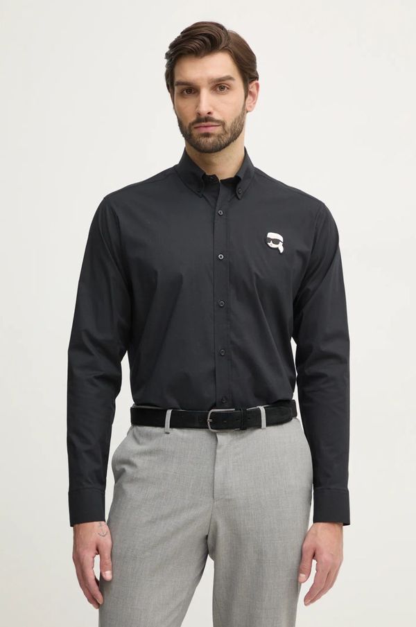 Karl Lagerfeld Košulja Karl Lagerfeld za muškarce, boja: crna, regular, s button-down ovratnikom