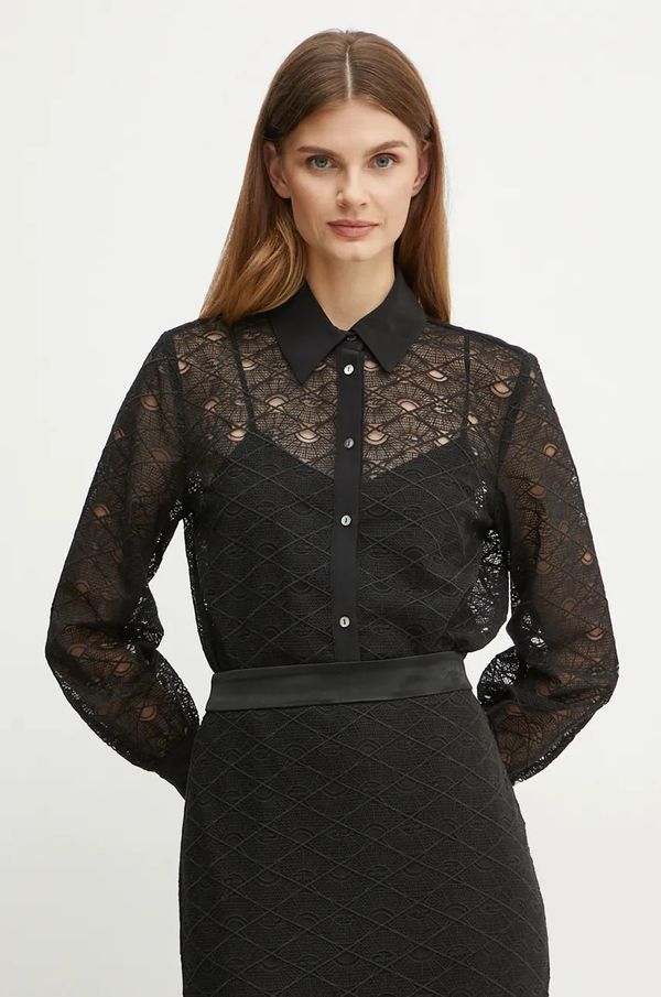 Karl Lagerfeld Košulja Karl Lagerfeld za žene, boja: crna, regular, s klasičnim ovratnikom, 246W1609